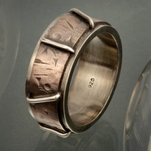 Rustic Hammered Sterling Silver Copper Men's Ring: Wide Wedding Band, 10mm - RS-1190
