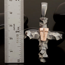 Copper Shield Cross Pendant | Sterling Silver Christian Necklace for Men | Handmade Rustic Cross P-158