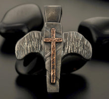 Handmade Sterling Silver Celtic Cross Pendant - Rustic Hammered Copper Cross Necklace - Artisan Mens Spiritual Jewelry -Unique Religious 136