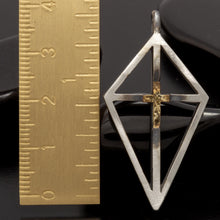Mens Cross Pendant, Sterling Silver & 14K Gold Cross Necklace, Geometric Diamond Frame Cross, Christian Necklace, Handmade Gift, P-165