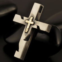 Sterling Silver & 14K Gold Cross Pendant Necklace, Religious Gift for Him P-155