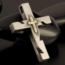 Sterling Silver & 14K Gold Cross Pendant Necklace, Religious Gift for Him P-155