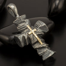 Sterling Silver Cross Pendant with Solid 14K Gold Cross, Men's Christian Necklace, Handmade Religious Gift - P-163