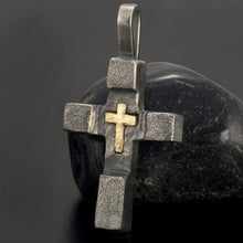 Handmade Sterling Silver & 14K Gold Cross Pendant - Christian Jewelry P-121