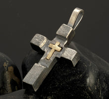 Handmade Sterling Silver & 14K Gold Cross Pendant - Christian Jewelry P-121
