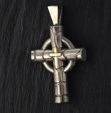Sterling Silver and 14K Gold Cross Pendant Handmade, Unique Men's Cross Jewelry Gift, Religious Necklace Charm - P-141