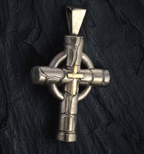 Sterling Silver and 14K Gold Cross Pendant Handmade, Unique Men's Cross Jewelry Gift, Religious Necklace Charm - P-141