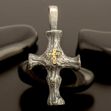 Mens Sterling Silver & 14K Gold Cross Pendant - Handmade P-172