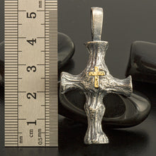 Mens Sterling Silver & 14K Gold Cross Pendant - Handmade P-172