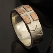 Men's Sterling Silver Copper Cross Band: 8mm Wedding Religious Ring - RS-1240