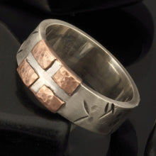 Men's Sterling Silver Copper Cross Band: 8mm Wedding Religious Ring - RS-1240