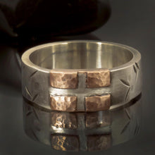 Men's Sterling Silver Copper Cross Band: 8mm Wedding Religious Ring - RS-1240