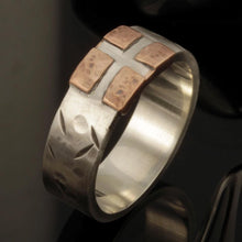 Men's Sterling Silver Copper Cross Band: 8mm Wedding Religious Ring - RS-1240