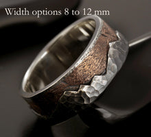 Hand-forged sterling silver and copper mountain range ring for men, model RS-1296