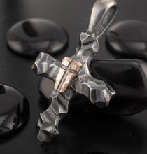 Copper Shield Cross Pendant | Sterling Silver Christian Necklace for Men | Handmade Rustic Cross P-158