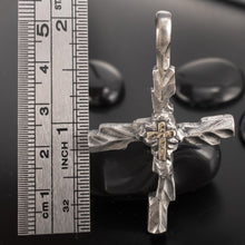 Handmade Silver & 14K Gold Cross Pendant, Brutalist Christian Necklace, Rugged Faith Jewelry, Mens Cross Necklace P-178
