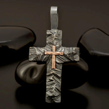 Solid heavyweight construction of the silver and copper cross, unique 7th anniversary gift for him.