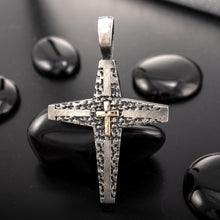 Handmade Sterling Silver & 14K Gold Cross Pendant for Men | Christian Cross Necklace | P-155