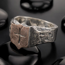 Rustic Men's Wedding Band, Silver Copper Wide Ring, RS-1162-B