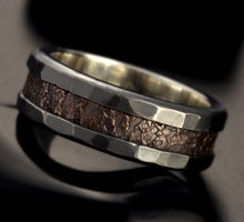 Rustic Sterling Silver Copper Inlay Ring – Men’s Wedding Band, Mixed Metal Artisan Ring RS-1411