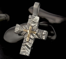 Handmade Sterling Silver Cross Pendant with 14K Gold, Small Artisan Christian Necklace, Elegant Religious Gift for Men or Women, P-117-S