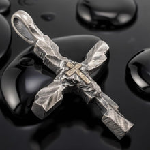 Handmade Silver & 14K Gold Cross Pendant, Brutalist Christian Necklace, Rugged Faith Jewelry, Mens Cross Necklace P-178