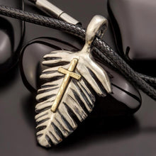Sterling Silver Feather Pendant with Solid 14K Gold Cross | Christian Necklace | Handmade Faith Jewelry | P-160