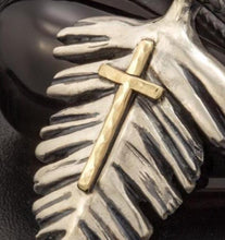 Sterling Silver Feather Pendant with Solid 14K Gold Cross | Christian Necklace | Handmade Faith Jewelry | P-160