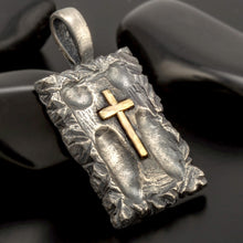 Rustic Sterling Silver Cross Pendant with Solid 14K Gold | Handmade Christian Necklace | Artisan Faith Jewelry | P-164