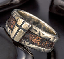 Cross Ring, Mens Wedding Ring, Sterling Silver Copper Ring, Mixed Metal Band, Christian Ring, Rustic Signet Ring, RS-1419