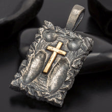 Rustic Sterling Silver Cross Pendant with Solid 14K Gold | Handmade Christian Necklace | Artisan Faith Jewelry | P-164