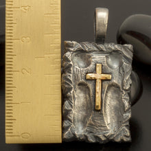 Rustic Sterling Silver Cross Pendant with Solid 14K Gold | Handmade Christian Necklace | Artisan Faith Jewelry | P-164