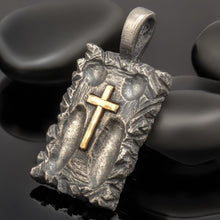 Rustic Sterling Silver Cross Pendant with Solid 14K Gold | Handmade Christian Necklace | Artisan Faith Jewelry | P-164