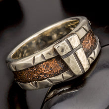 Cross Ring, Mens Wedding Ring, Sterling Silver Copper Ring, Mixed Metal Band, Christian Ring, Rustic Signet Ring, RS-1419