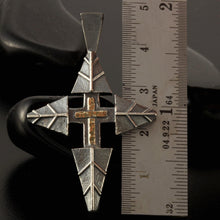Religious Cross Pendant, 14K Gold Accent and Sterling Silver Cross Necklace Charm, Handmade Jewelry Gift for Men, Anniversary Gift - P-140