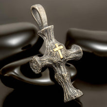 Mens Sterling Silver & 14K Gold Cross Pendant - Handmade P-172