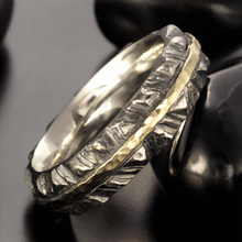 14K Gold & Sterling Silver Wedding Band, Rustic Two Tone Ring, Unisex Ring, RS-1285