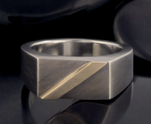 Men's Signet Ring, Sterling Silver & 14K Gold, Personalized Ring, RS-1307