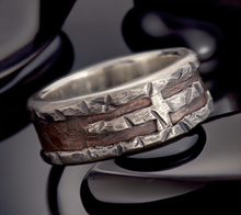 Mens Rustic Wedding Band, Sterling Silver & Copper Ring, RS-1163