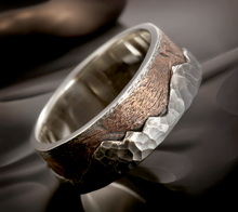 Men's Rustic Wedding Band, Mountain Ring, Silver & Copper Ring, RS-1296