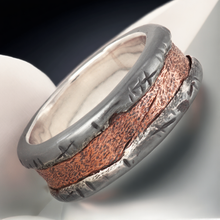 Men's Rustic Wedding Band, Sterling Silver & Copper Ring, Handmade Men's Ring, RS-1161