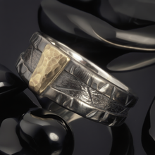 Mens Wedding Band, Sterling Silver & 14K Gold, Rustic Ring, RS-1283