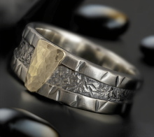 Men's Silver & 14K Gold Ring, Rustic Wedding Band, Handmade Men's Ring, Artisan Band, RS-1257
