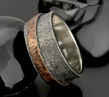 Sterling Silver Wedding Band, Men's Silver Ring, Rustic Copper Ring, Handmade Wide Wedding Band, Artisan Ring Gift, RS-1244