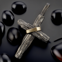 Mens Cross Pendant, Sterling Silver & 14K Gold Cross, Rustic Cross, P-123