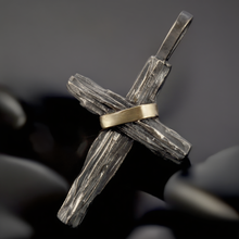 Mens Cross Pendant, Sterling Silver & 14K Gold Cross, Rustic Cross, P-123
