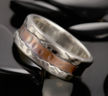 Men's Rustic Wedding Band, Hammered Silver & Copper Ring, RS-1191