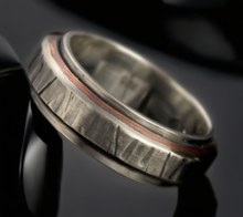 Men's Rustic Wedding Band, Sterling Silver & Copper Ring, Hammered Men's Ring, RS-1212