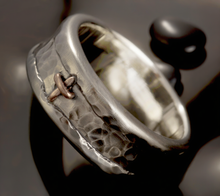 Men's Rustic Wedding Band, Textured Sterling Silver Ring, RS-1297