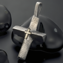 Mens Cross Pendant, Sterling Silver & 14K Gold Christian Cross, P-120